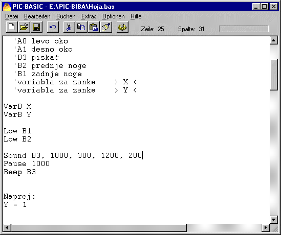 Izgled programa PIC-BASIC 1.3